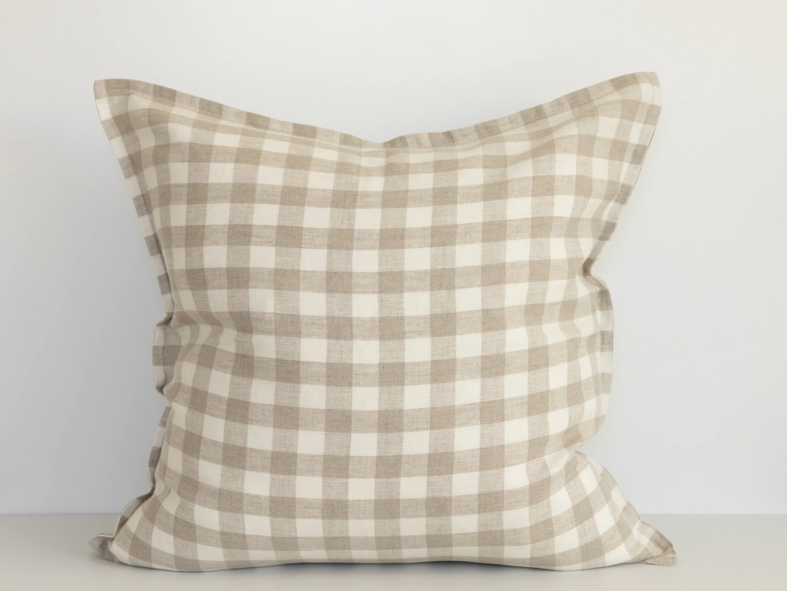 Ava Linen Filled Cushion - Natural Gingham